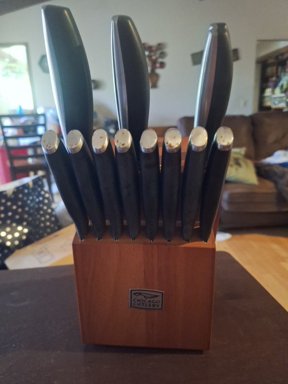 Chicago Cutlery Avondale 12-Piece Black Kitchen Knife Set Wooden Block